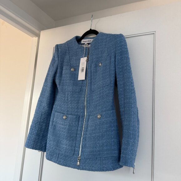 NWT Veronica Beard Agni Dickey Jacket In Skylight Tweed 2-way Zip Pockets Sz 4 - Picture 6 of 10